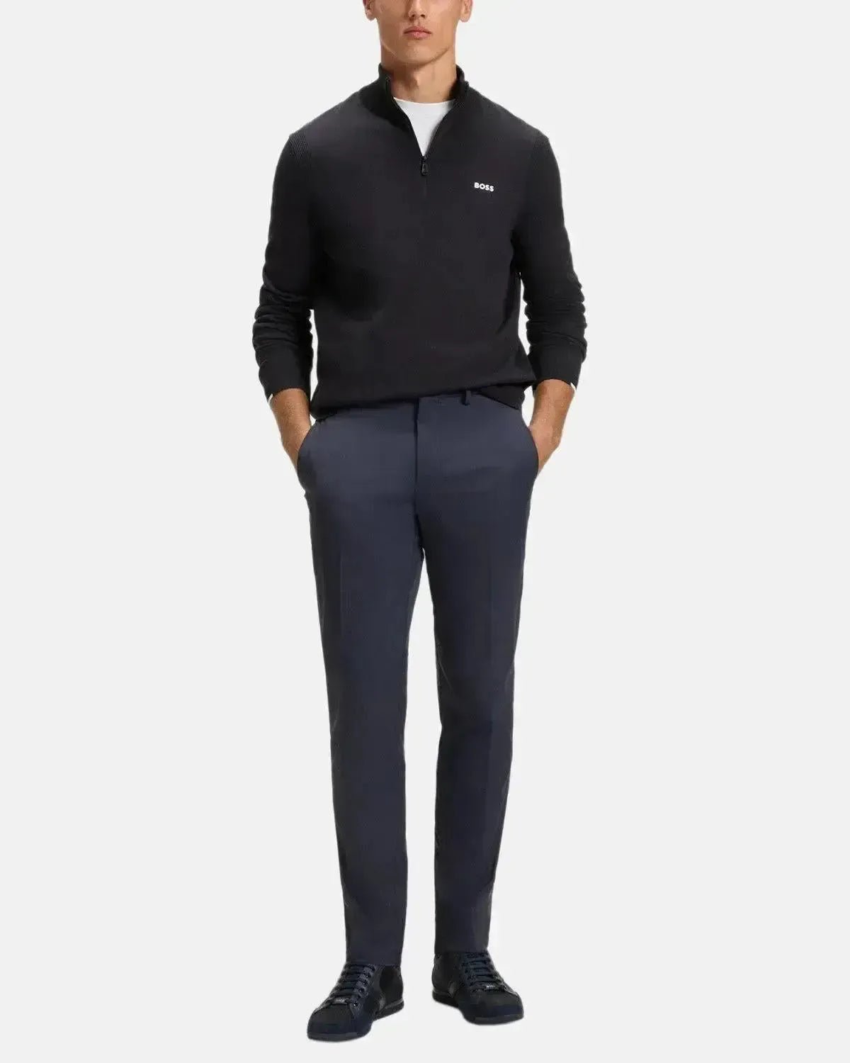 BOSS MENS K - EVERX 1/4 ZIP COTTON KNIT DARK BLUE – BOSS MENS K-EVERX 1/4 ZIP COTTON KNIT DARK BLUE-50541965-402-S | Studio DOS by Designer Outlet Sales