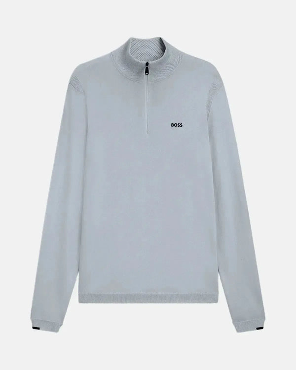 BOSS MENS K-EVERX 1/4 ZIP COTTON KNIT GREY-Designer Outlet Sales