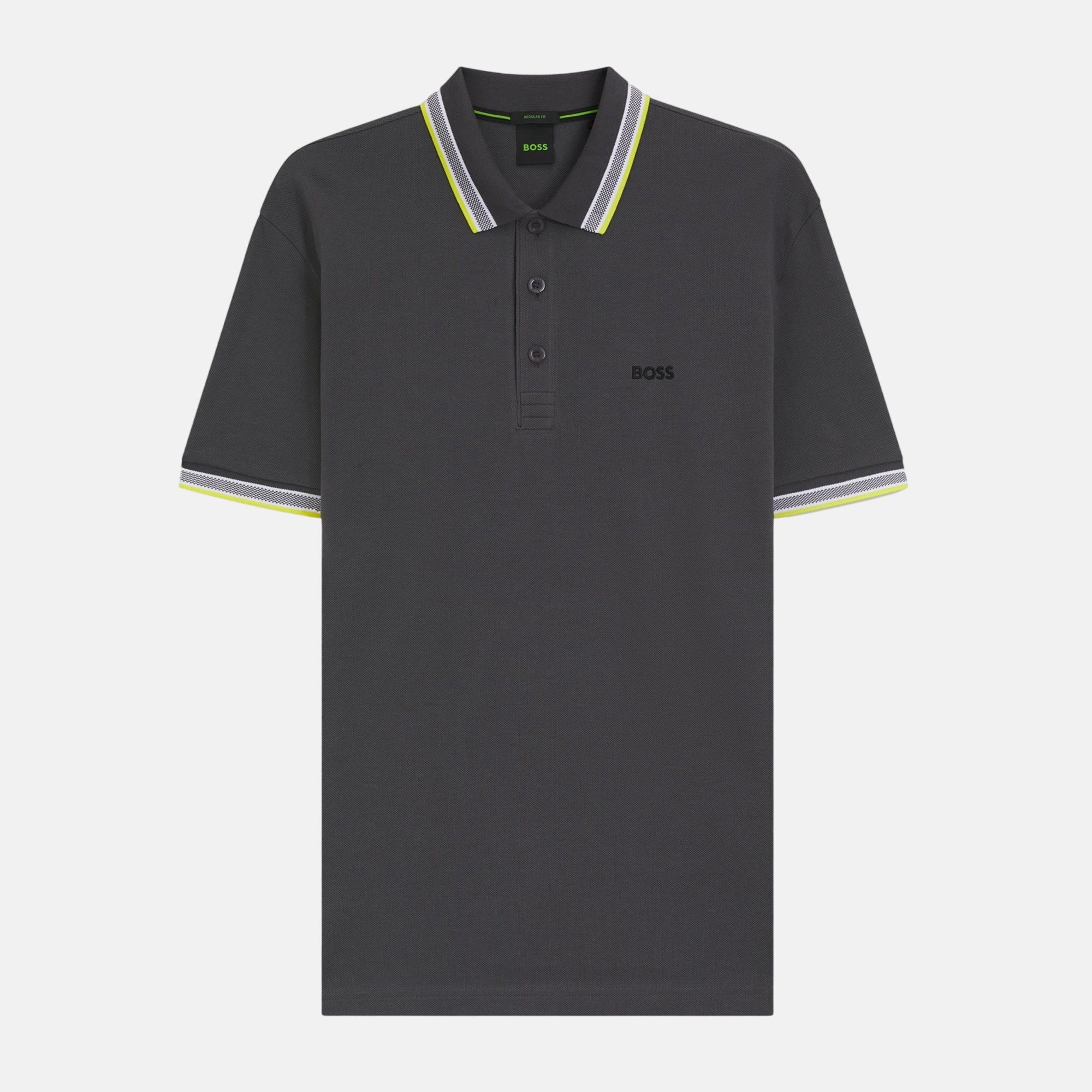 BOSS Mens Paddy Pique Polo Shirt Dark Grey Yellow – SPR274-S | Studio DOS by Designer Outlet Sales