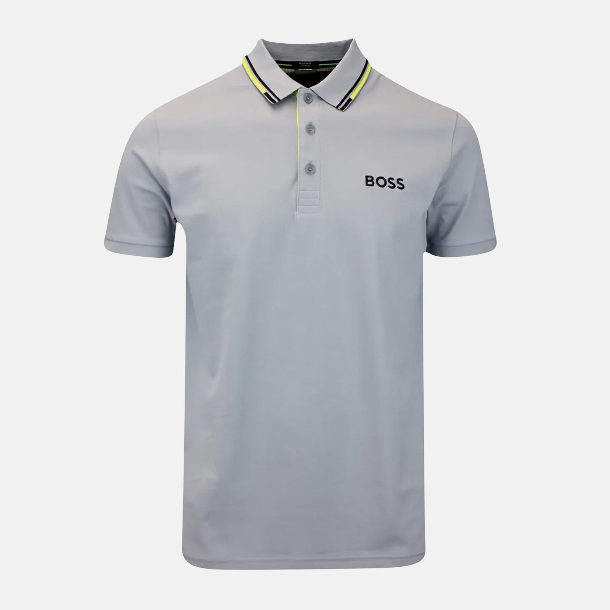 BOSS Mens Paddy Pro Polo Shirt Grey Yellow – SPR282-S | Studio DOS by Designer Outlet Sales
