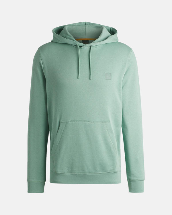 BOSS MENS PATCH LOGO HOODIE LIGHT GREEN-Designer Outlet Sales