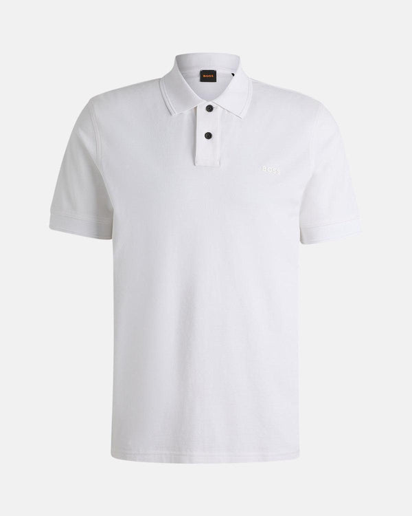 BOSS MENS PRIME POLO SHIRT WHITE-Designer Outlet Sales