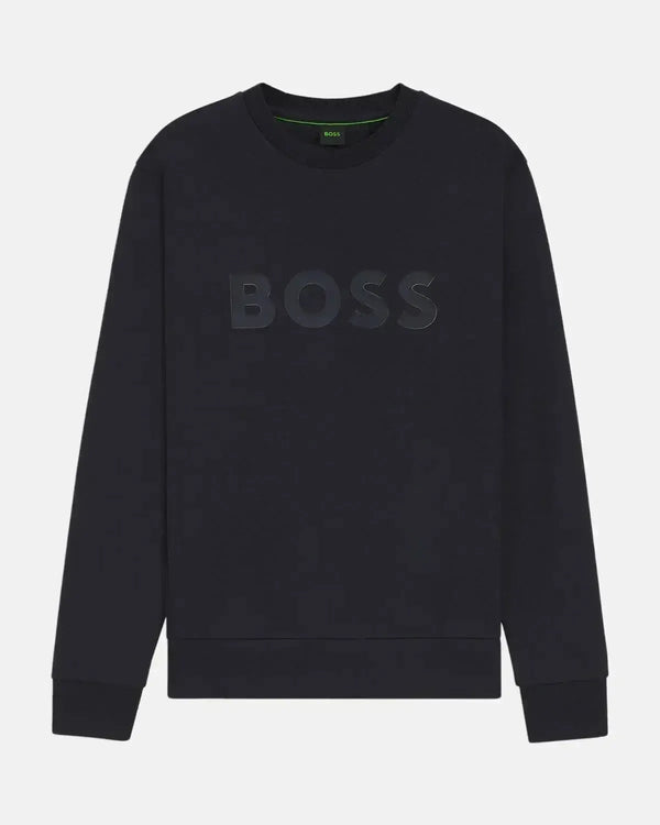 BOSS MENS SALBO SANDWICH LOGO SWEATSHIRT DARK BLUE-Designer Outlet Sales