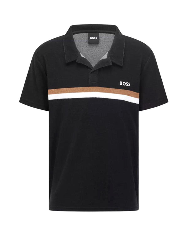 BOSS MENS SIGNATURE STRIPE TERRY POLO SHIRT BLACK-Designer Outlet Sales