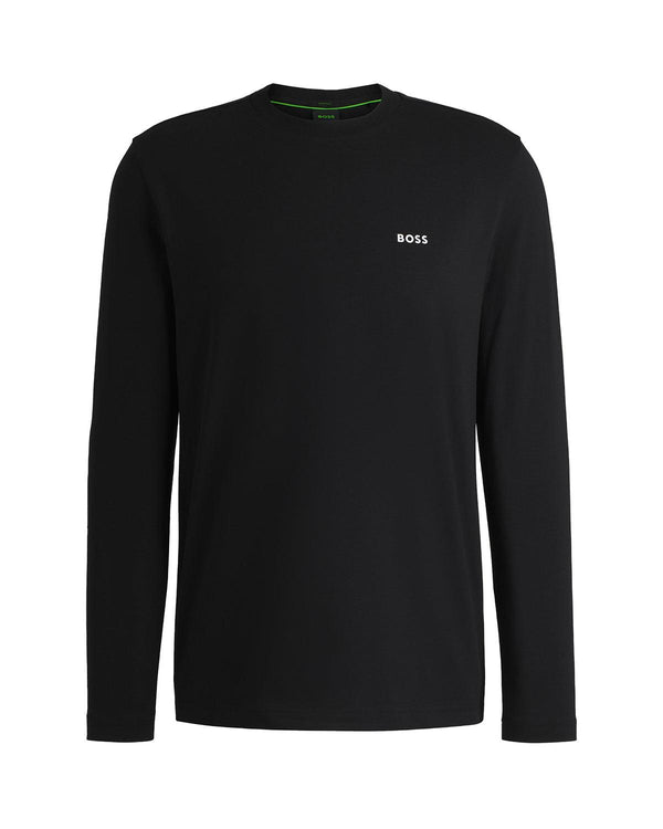 BOSS MENS STRETCH COTTON LOGO LS T-SHIRT BLACK-Designer Outlet Sales