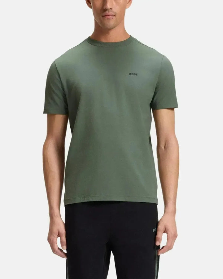 BOSS MENS STRETCH COTTON LOGO T-SHIRT GREEN-Designer Outlet Sales