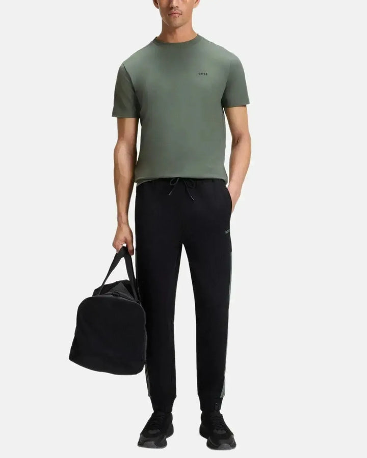 BOSS MENS STRETCH COTTON LOGO T-SHIRT GREEN-Designer Outlet Sales