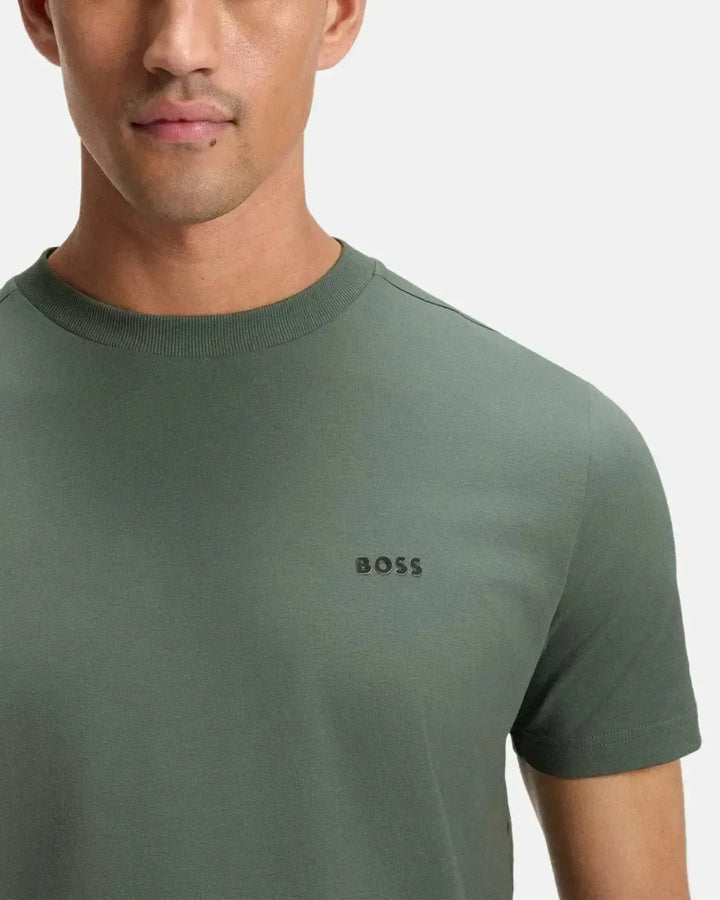 BOSS MENS STRETCH COTTON LOGO T-SHIRT GREEN-Designer Outlet Sales