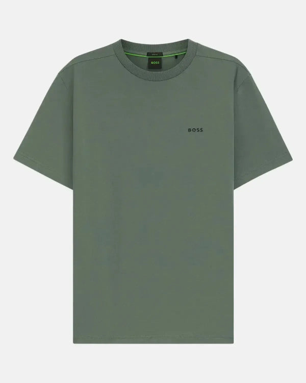 BOSS MENS STRETCH COTTON LOGO T-SHIRT GREEN-Designer Outlet Sales