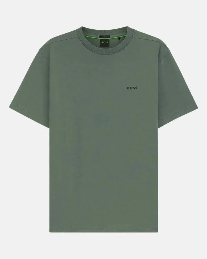 BOSS MENS STRETCH COTTON LOGO T-SHIRT GREEN-Designer Outlet Sales