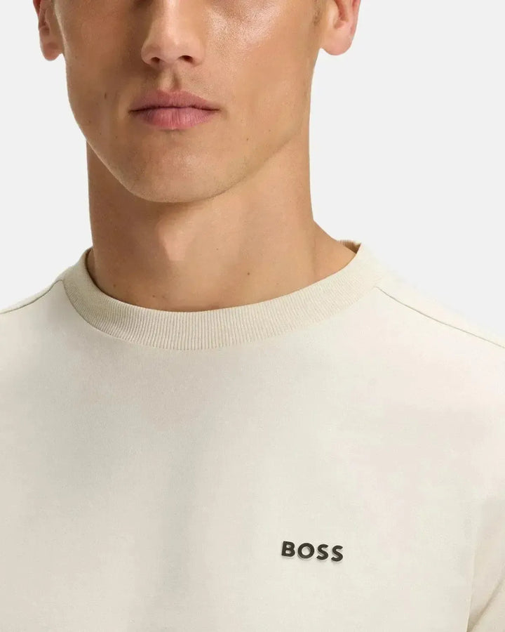 BOSS MENS STRETCH COTTON LOGO T-SHIRT NATURAL-Designer Outlet Sales