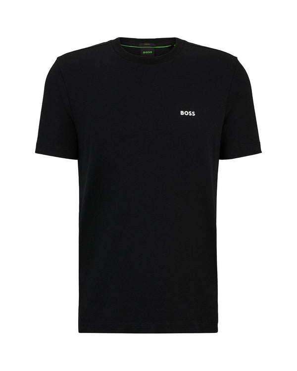 BOSS MENS STRETCH COTTON RAISED LOGO T-SHIRT BLACK-Designer Outlet Sales