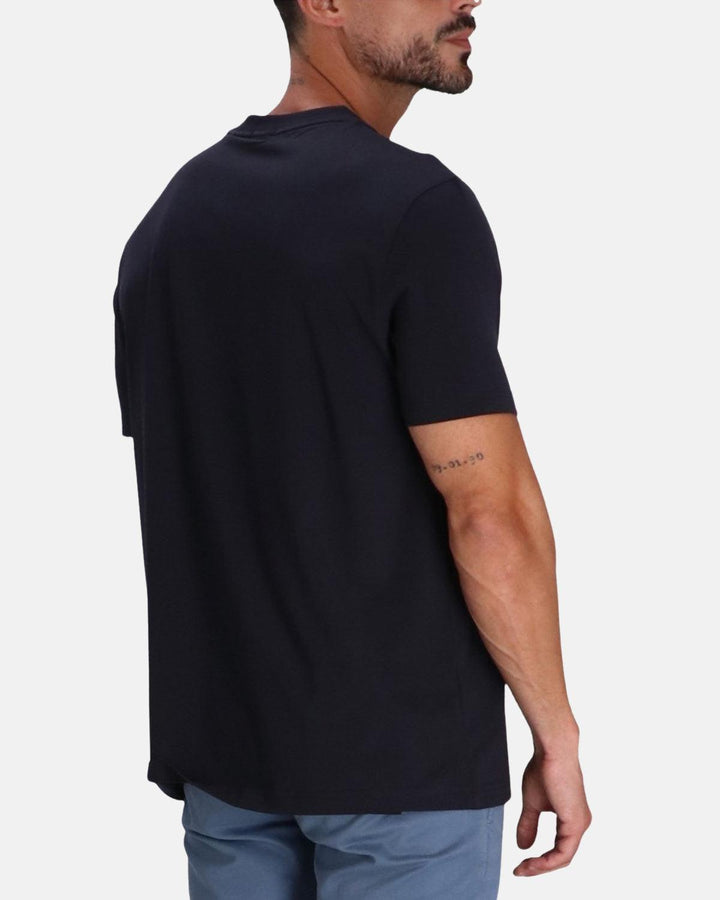 BOSS MENS STRETCH COTTON RAISED LOGO T-SHIRT DARK BLUE-Designer Outlet Sales