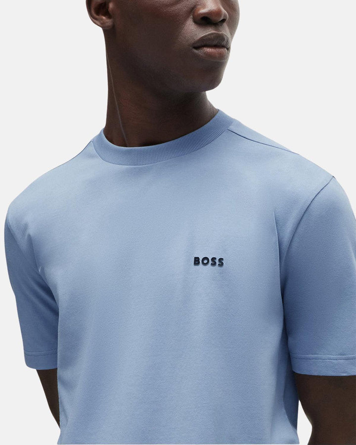 BOSS MENS STRETCH COTTON RAISED LOGO T-SHIRT LIGHT BLUE-Designer Outlet Sales