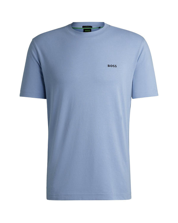 BOSS MENS STRETCH COTTON RAISED LOGO T-SHIRT LIGHT BLUE-Designer Outlet Sales