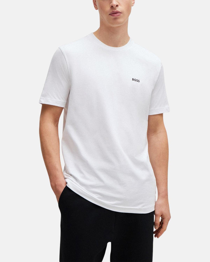 BOSS MENS STRETCH COTTON RAISED LOGO T-SHIRT WHITE-Designer Outlet Sales