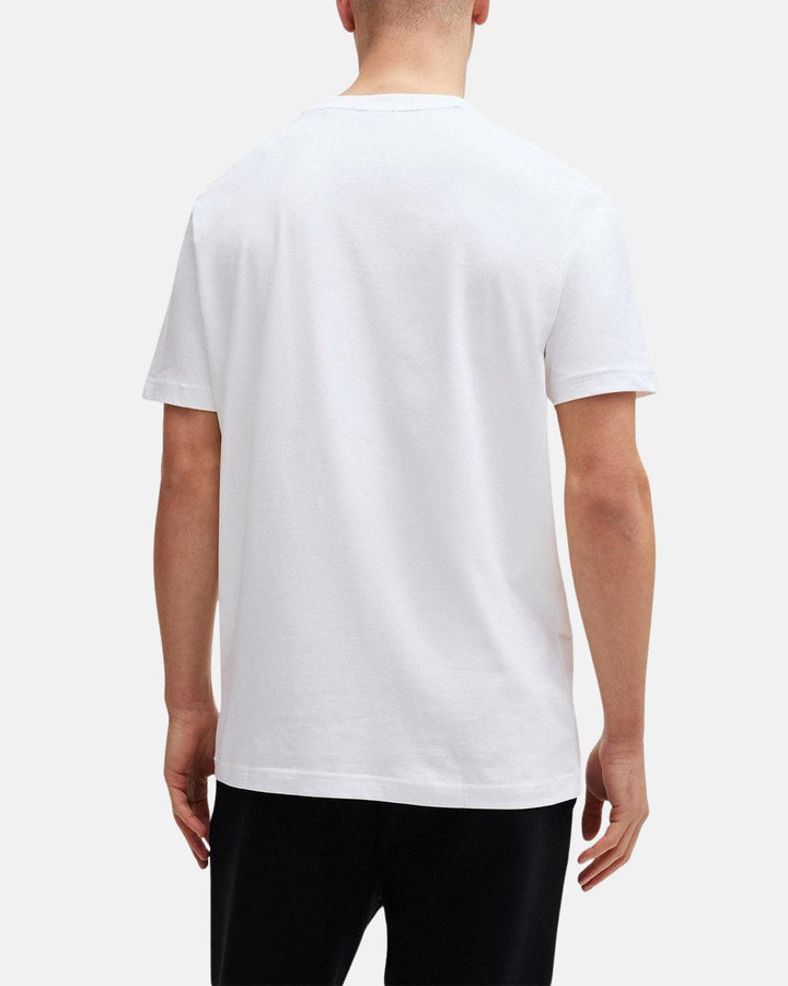 BOSS MENS STRETCH COTTON RAISED LOGO T-SHIRT WHITE-Designer Outlet Sales