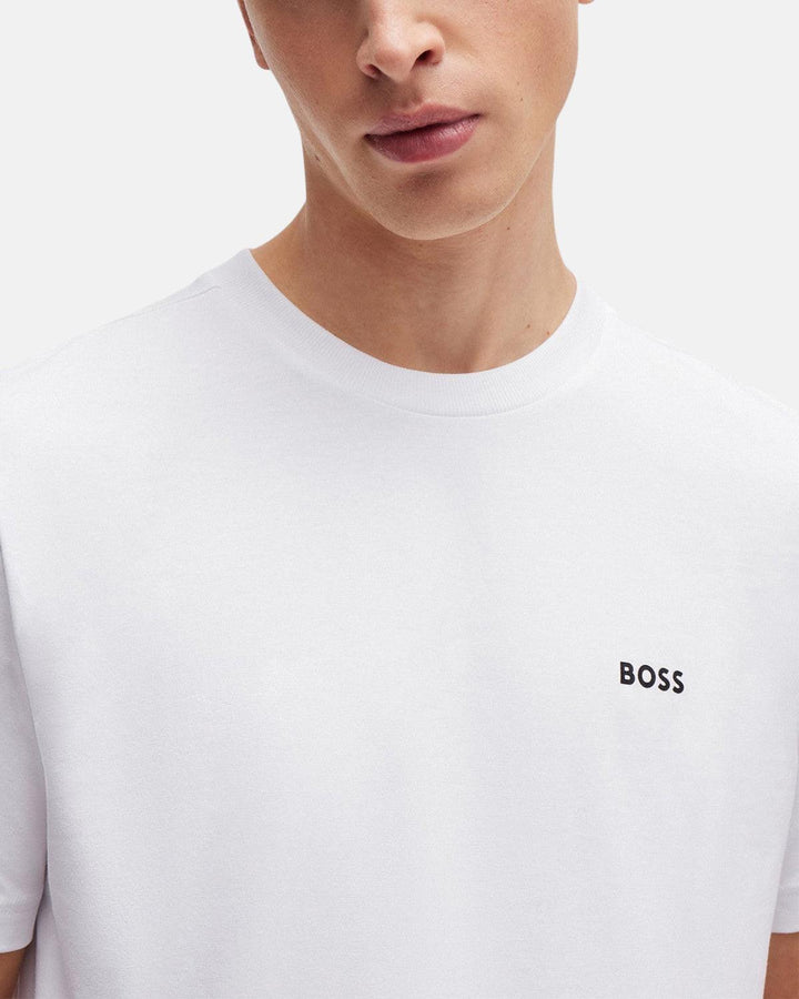 BOSS MENS STRETCH COTTON RAISED LOGO T-SHIRT WHITE-Designer Outlet Sales