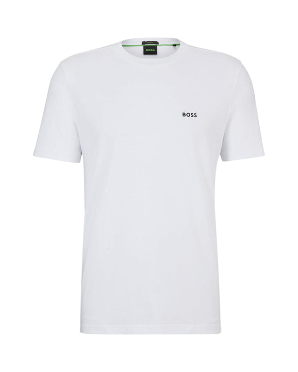 BOSS MENS STRETCH COTTON RAISED LOGO T-SHIRT WHITE-Designer Outlet Sales