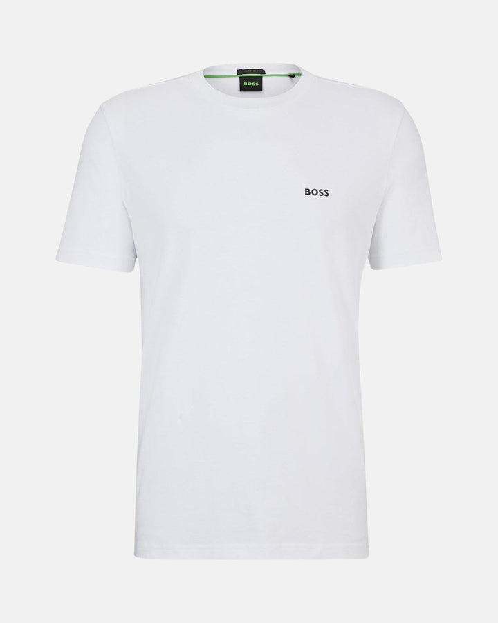 BOSS MENS STRETCH COTTON RAISED LOGO T-SHIRT WHITE-Designer Outlet Sales