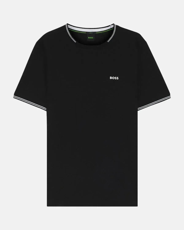 BOSS MENS TAUL STRETCH COTTON TIPPED T-SHIRT BLACK-Designer Outlet Sales