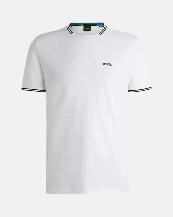 BOSS MENS TAUL STRETCH COTTON TIPPED T-SHIRT WHITE-Designer Outlet Sales