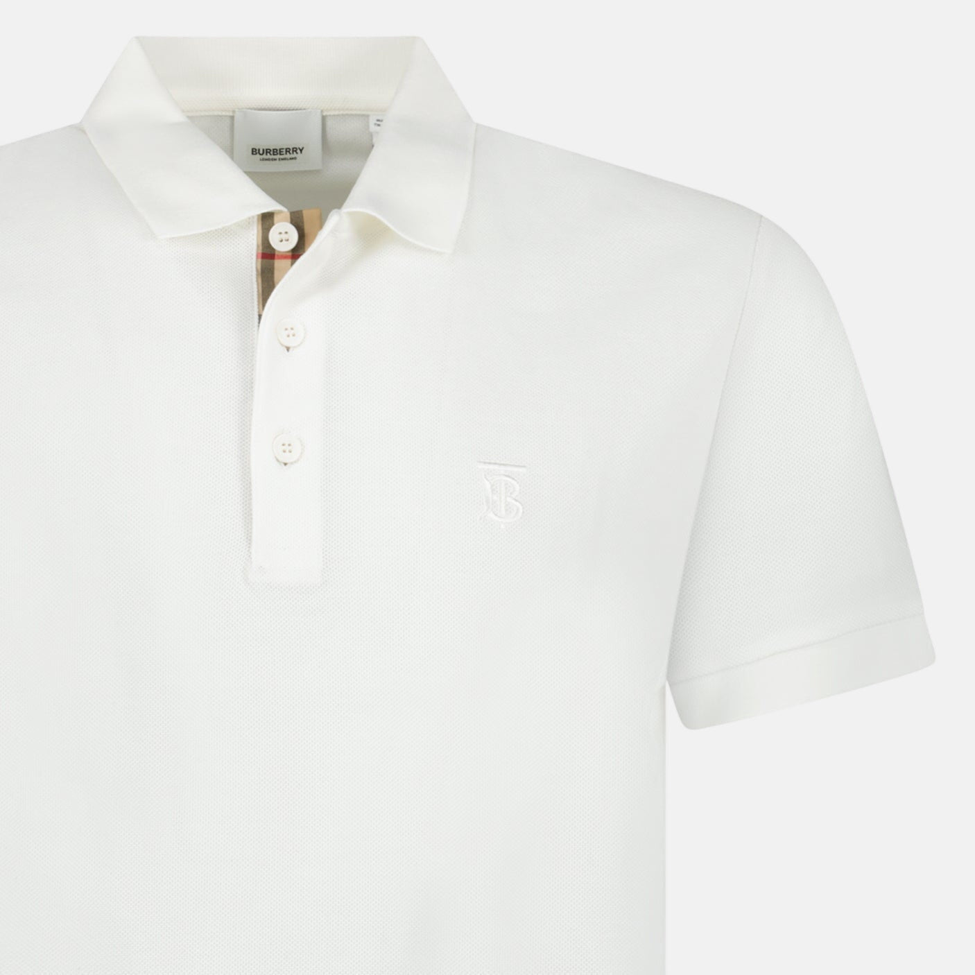 Burberry 'Eddie' TB Check Placket Polo Shirt White – O2 | Studio DOS by Designer Outlet Sales