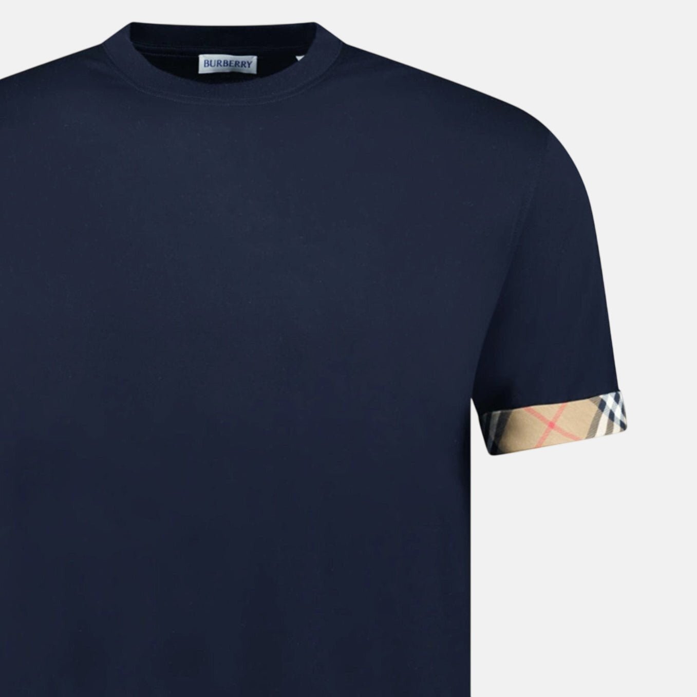 Burberry 'Ellison' Organic Cotton Check Sleeve T-Shirt Navy – F23 | Studio DOS by Designer Outlet Sales
