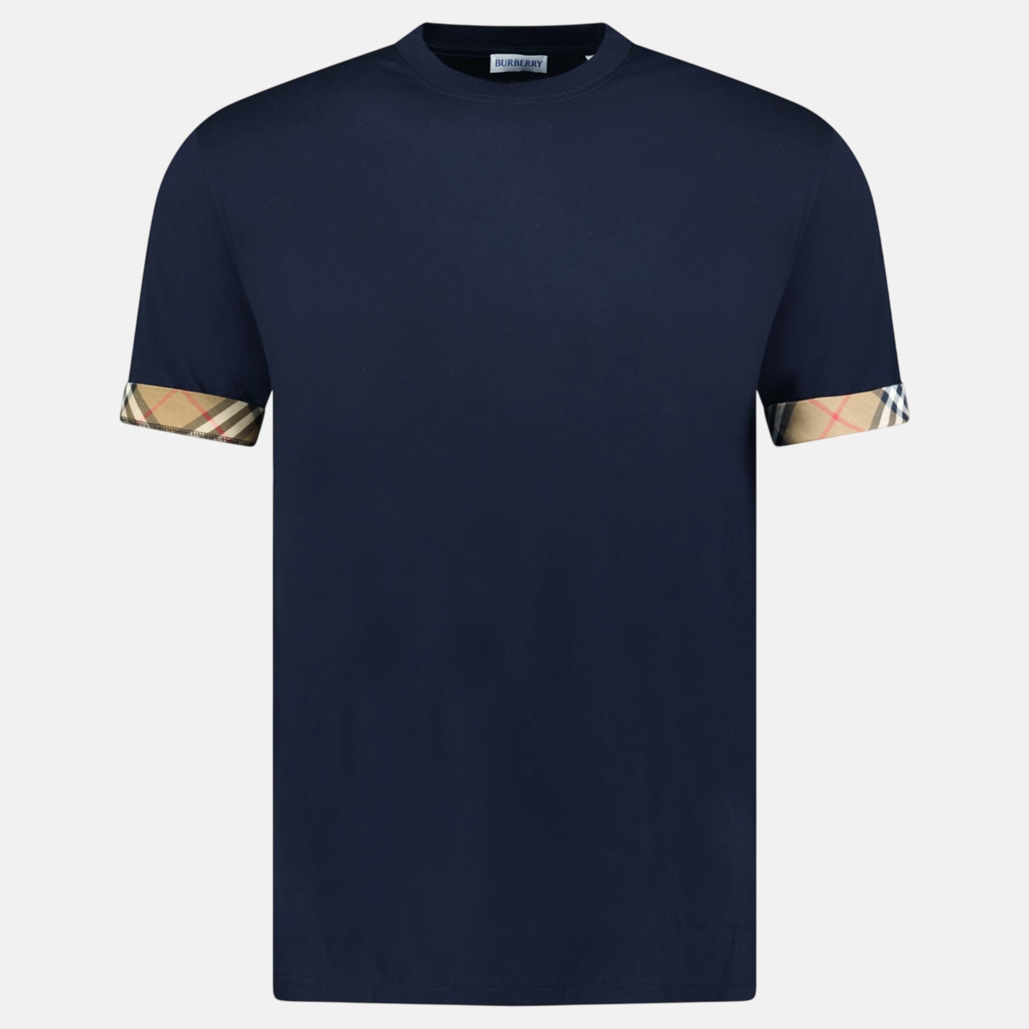 Burberry 'Ellison' Organic Cotton Check Sleeve T-Shirt Navy – F23 | Studio DOS by Designer Outlet Sales
