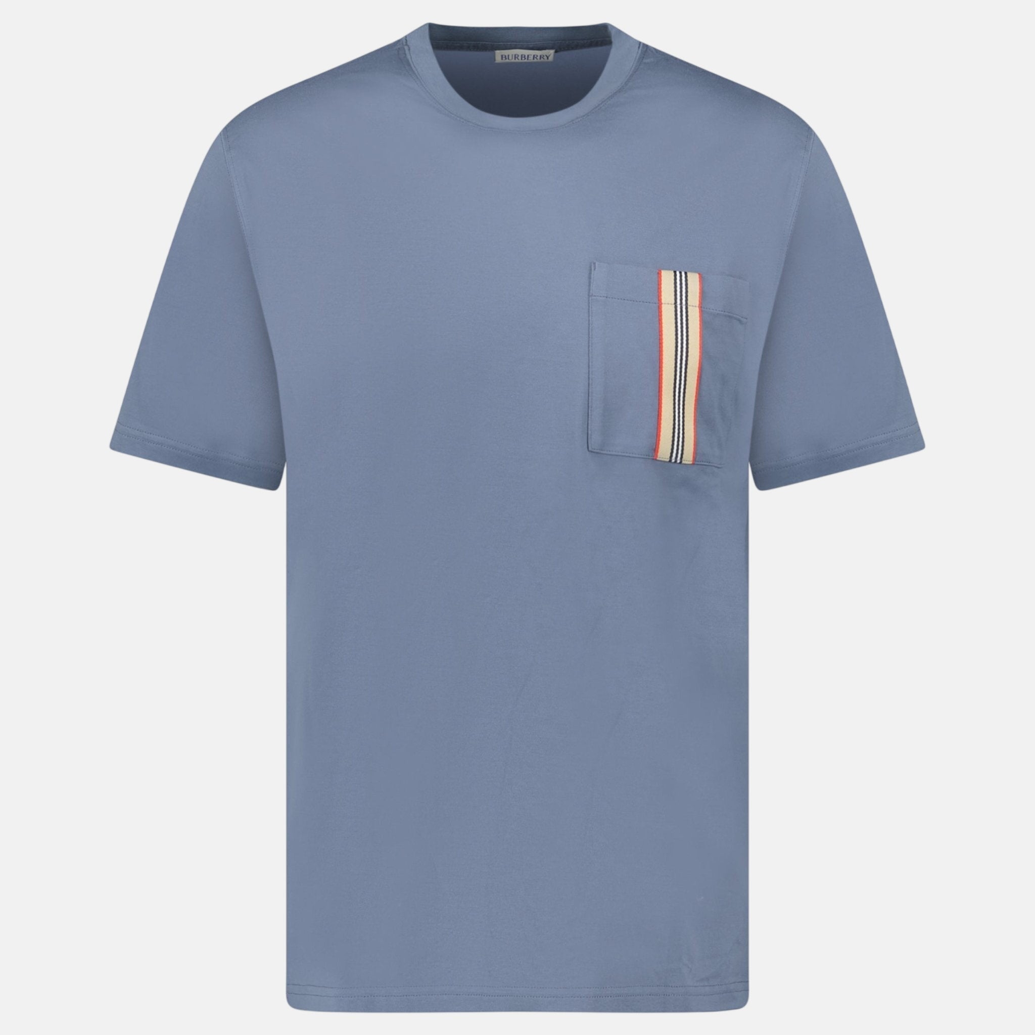 Burberry 'Ellison' Stripe Embroidery T-Shirt Carbon Blue – F39 | Studio DOS by Designer Outlet Sales