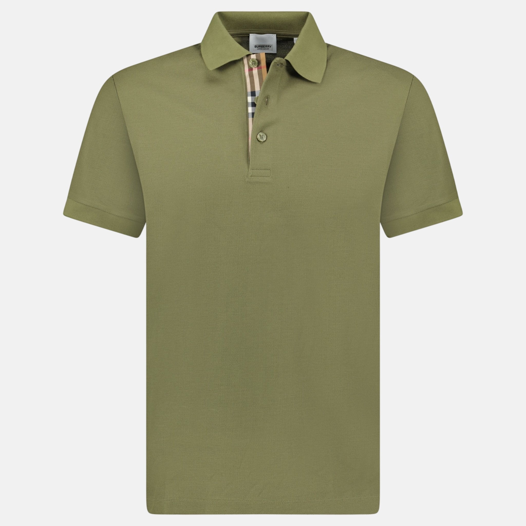Burberry 'Hartford' Check Placket Polo Shirt Olive – F19 | Studio DOS by Designer Outlet Sales