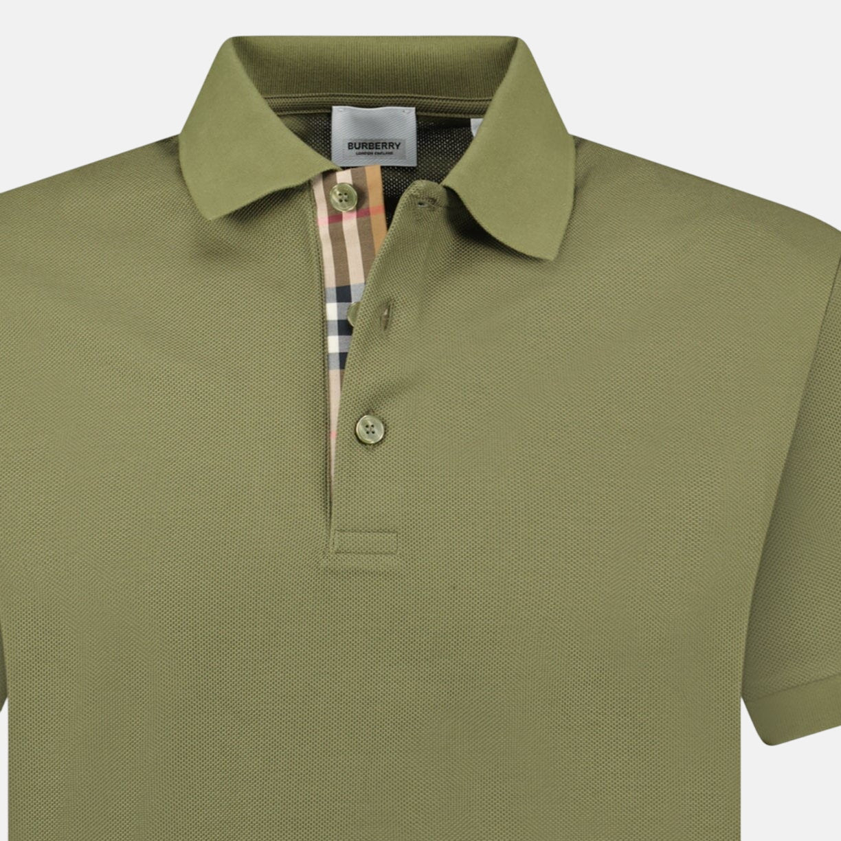 Burberry 'Hartford' Check Placket Polo Shirt Olive – F19 | Studio DOS by Designer Outlet Sales