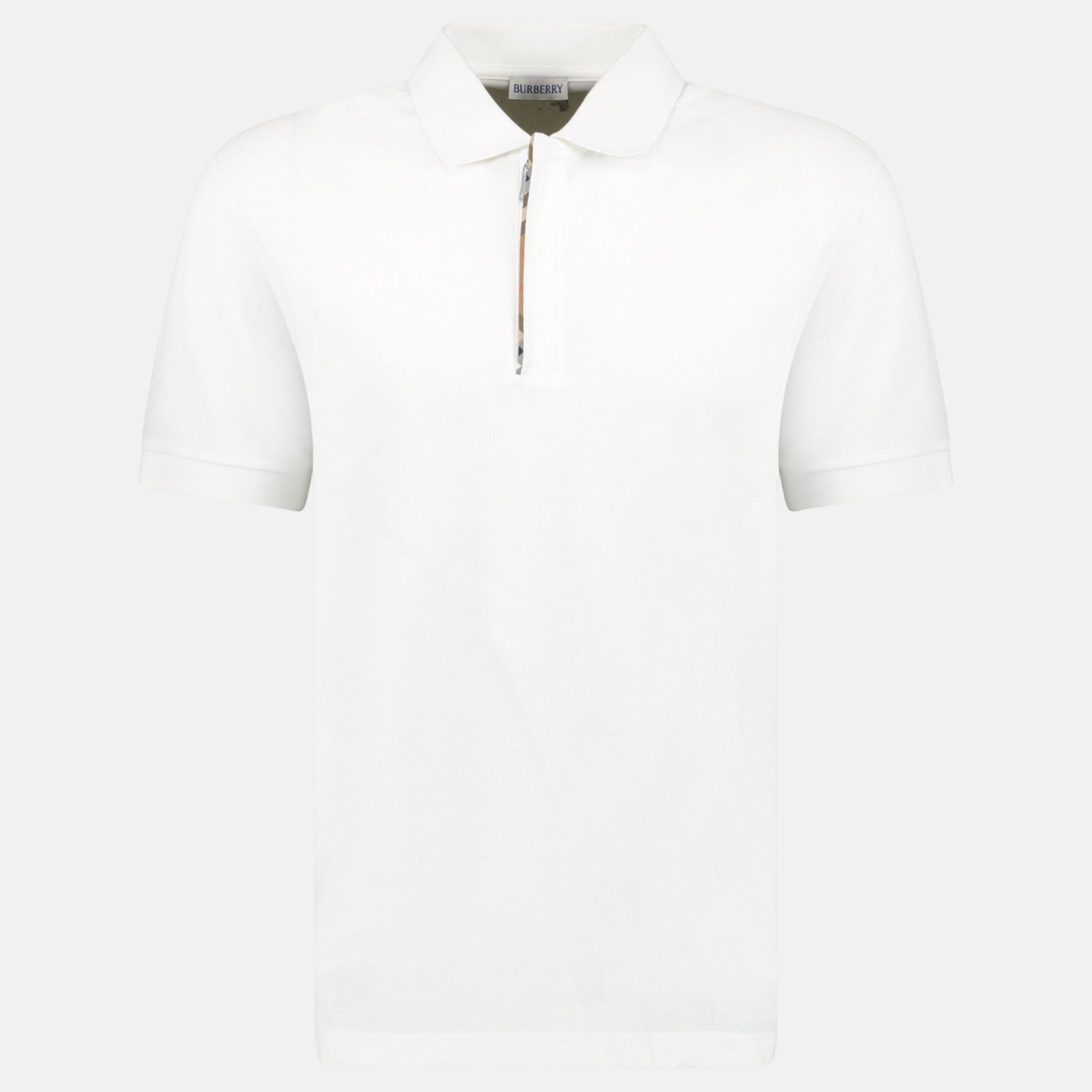 Burberry 'Hartford' Check Placket Zip Polo Shirt White – F18 | Studio DOS by Designer Outlet Sales