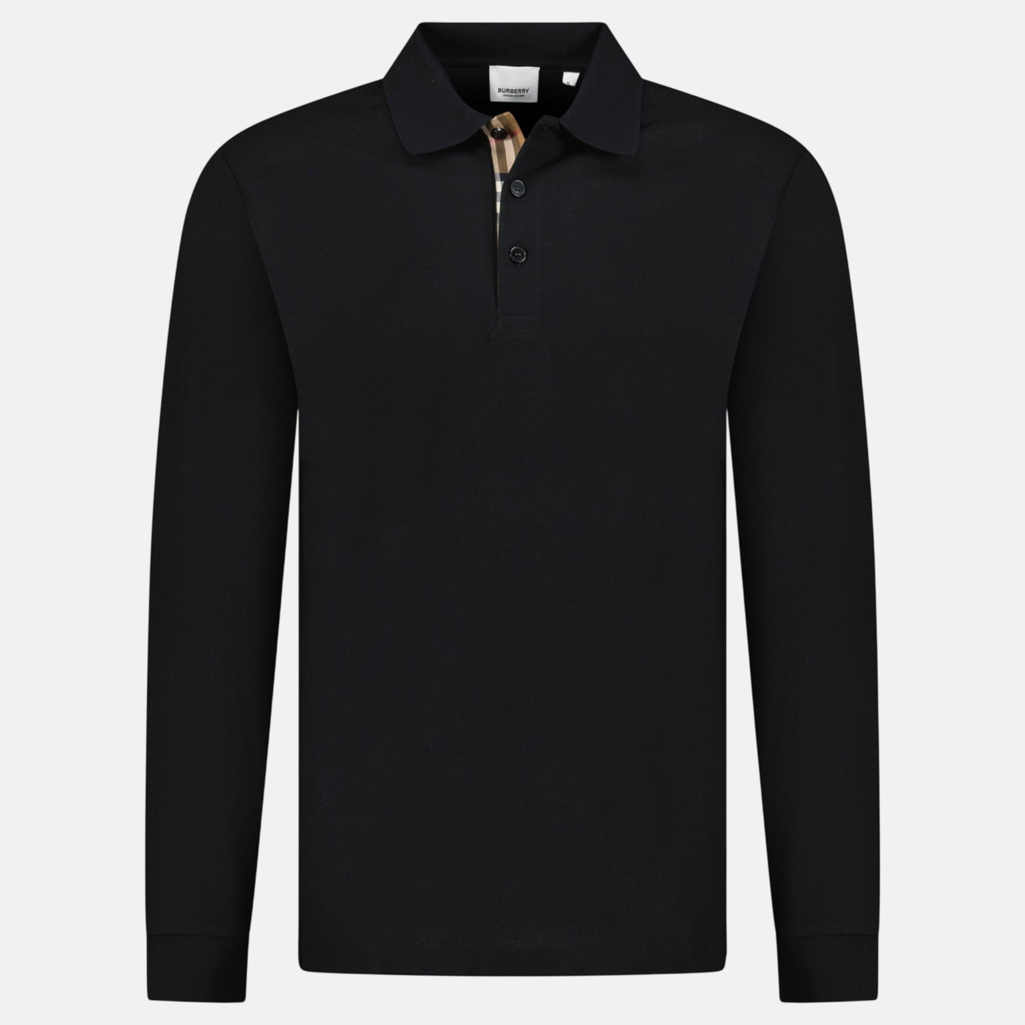 Burberry 'Hartford' Long Sleeved Check Placket Polo Shirt Black – A27 | Studio DOS by Designer Outlet Sales