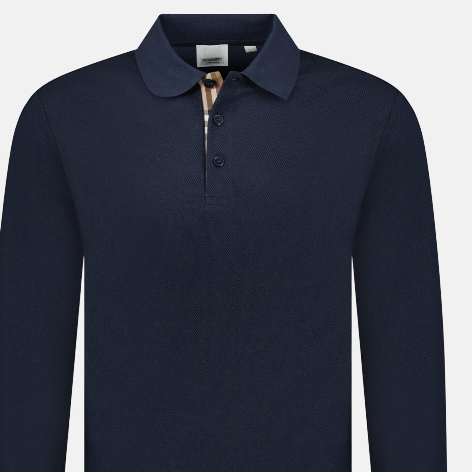 Burberry 'Hartford' Long Sleeved Check Placket Polo Shirt Navy – A41 | Studio DOS by Designer Outlet Sales