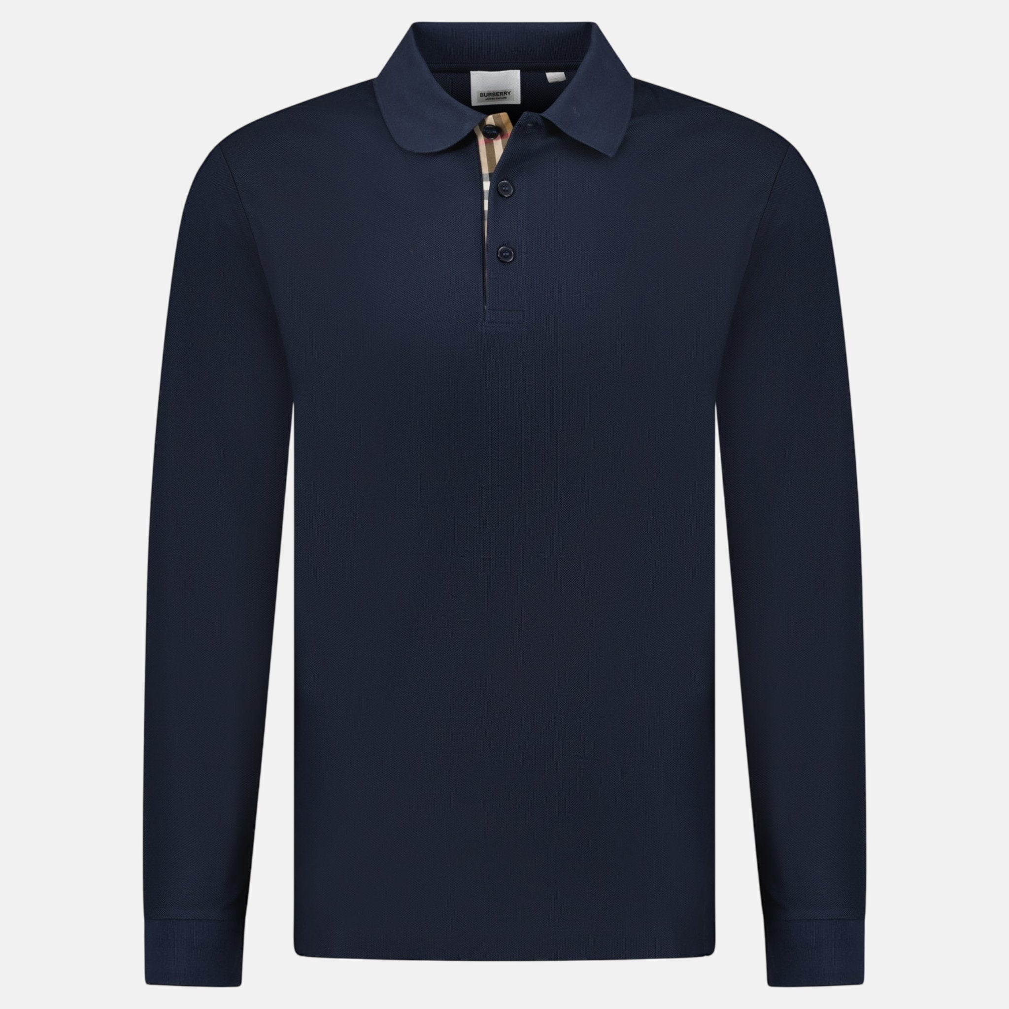 Burberry 'Hartford' Long Sleeved Check Placket Polo Shirt Navy – A41 | Studio DOS by Designer Outlet Sales