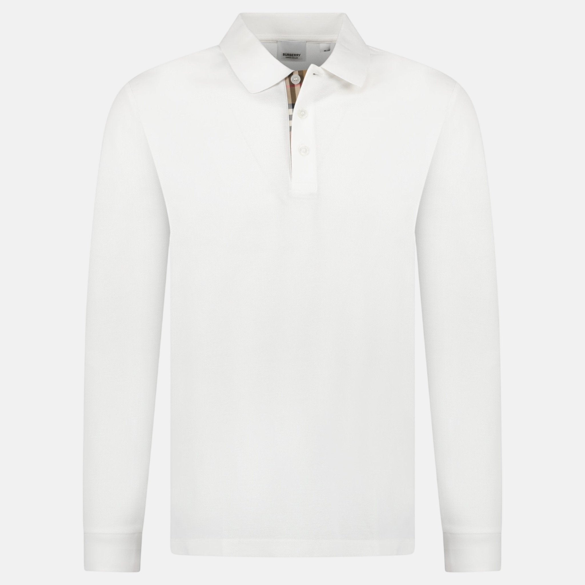 Burberry 'Hartford' Long Sleeved Check Placket Polo Shirt White – C89 | Studio DOS by Designer Outlet Sales