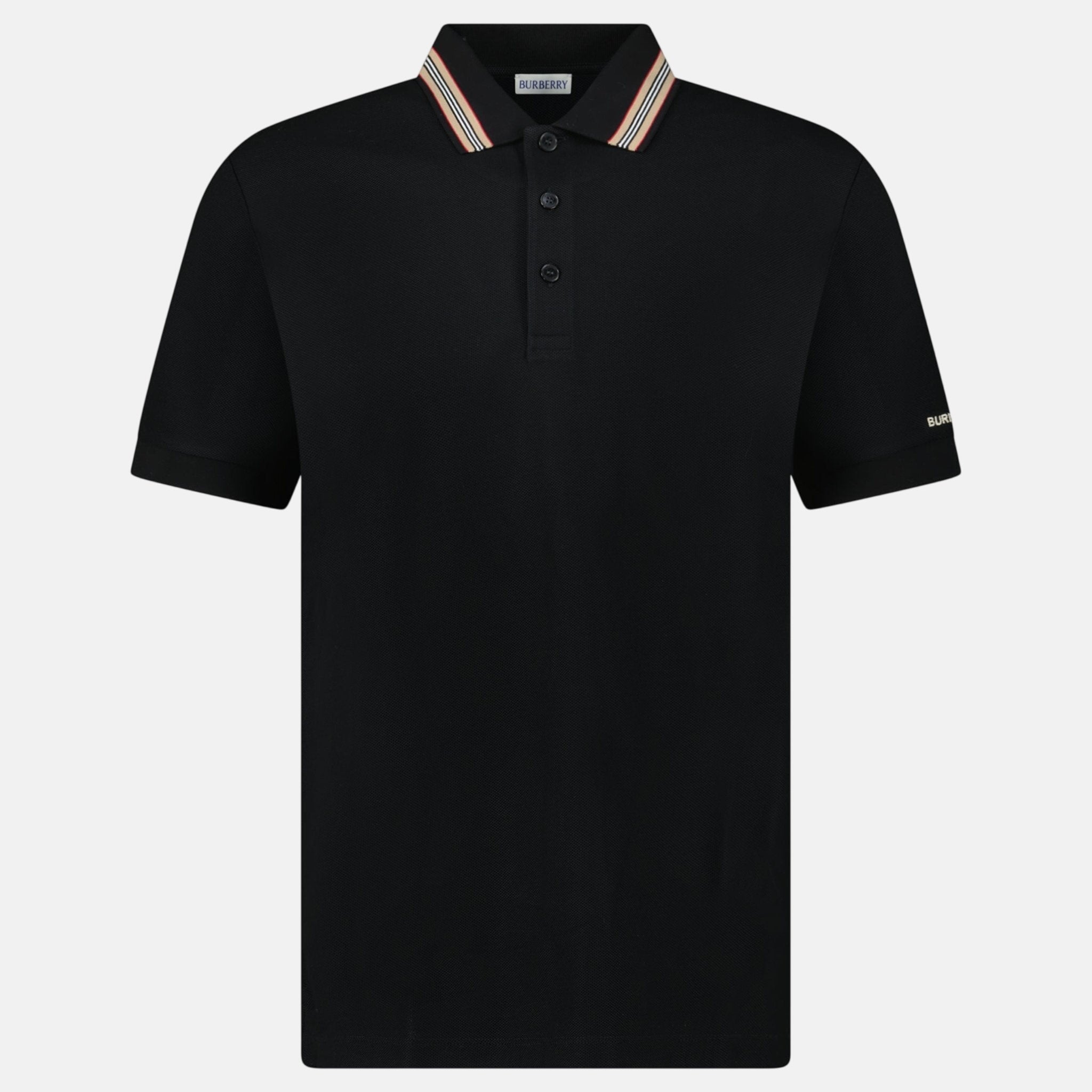 Burberry ‘Hartford’ Striped Check Short Sleeve Polo Shirt Black – A5 | Studio DOS by Designer Outlet Sales