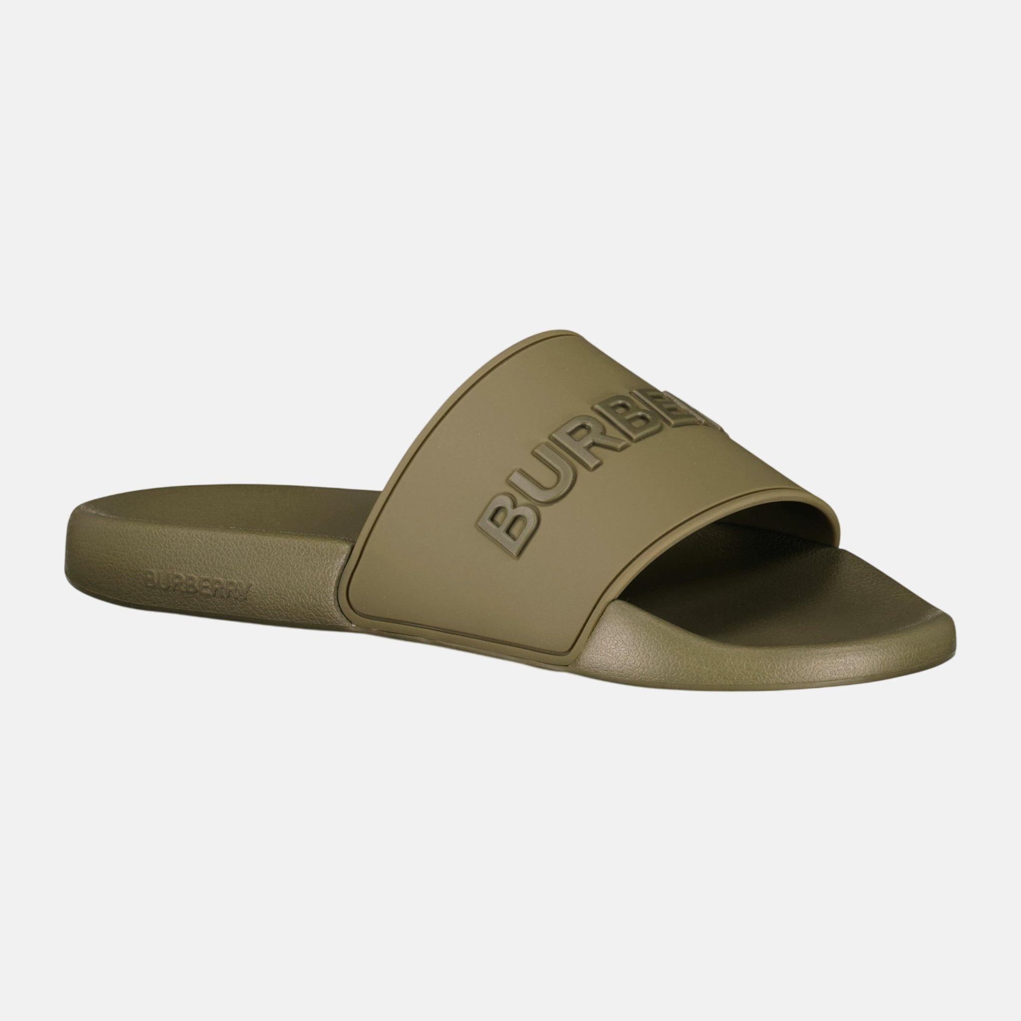 Burberry Logo Tech Furley Sliders Dark Green – sku-55913715466621 | Studio DOS by Designer Outlet Sales