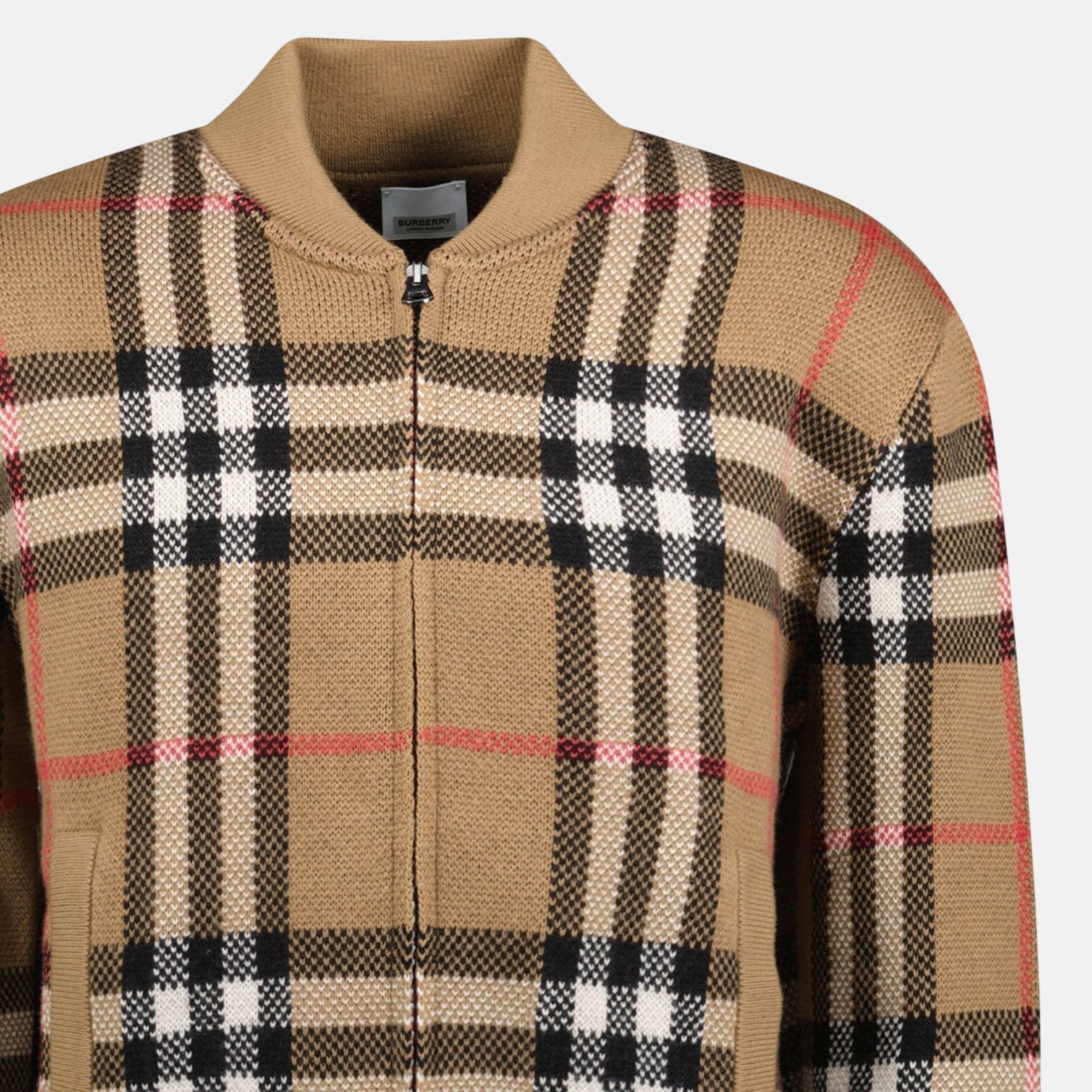 Burberry 'Morland' Knitted Wool Bomber Jacket Taupe Brown – C42 | Studio DOS by Designer Outlet Sales