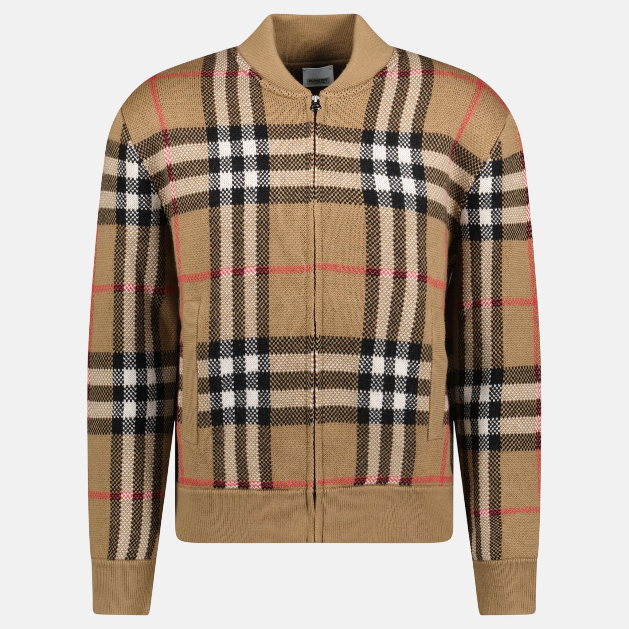 Burberry 'Morland' Knitted Wool Bomber Jacket Taupe Brown – C42 | Studio DOS by Designer Outlet Sales