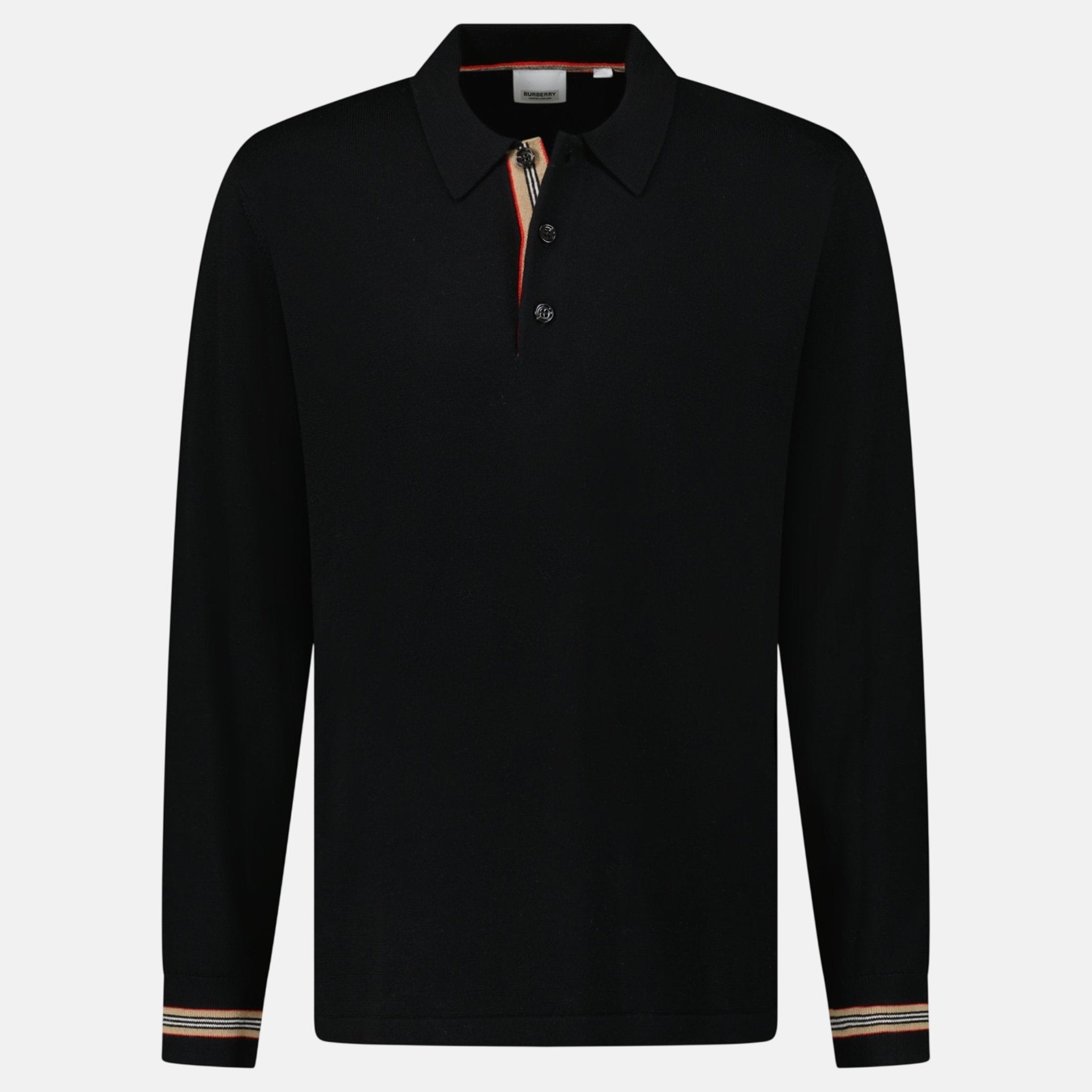 Burberry 'Pace' Signature Stripe Long Sleeved Wool Polo Shirt Black – A17 | Studio DOS by Designer Outlet Sales