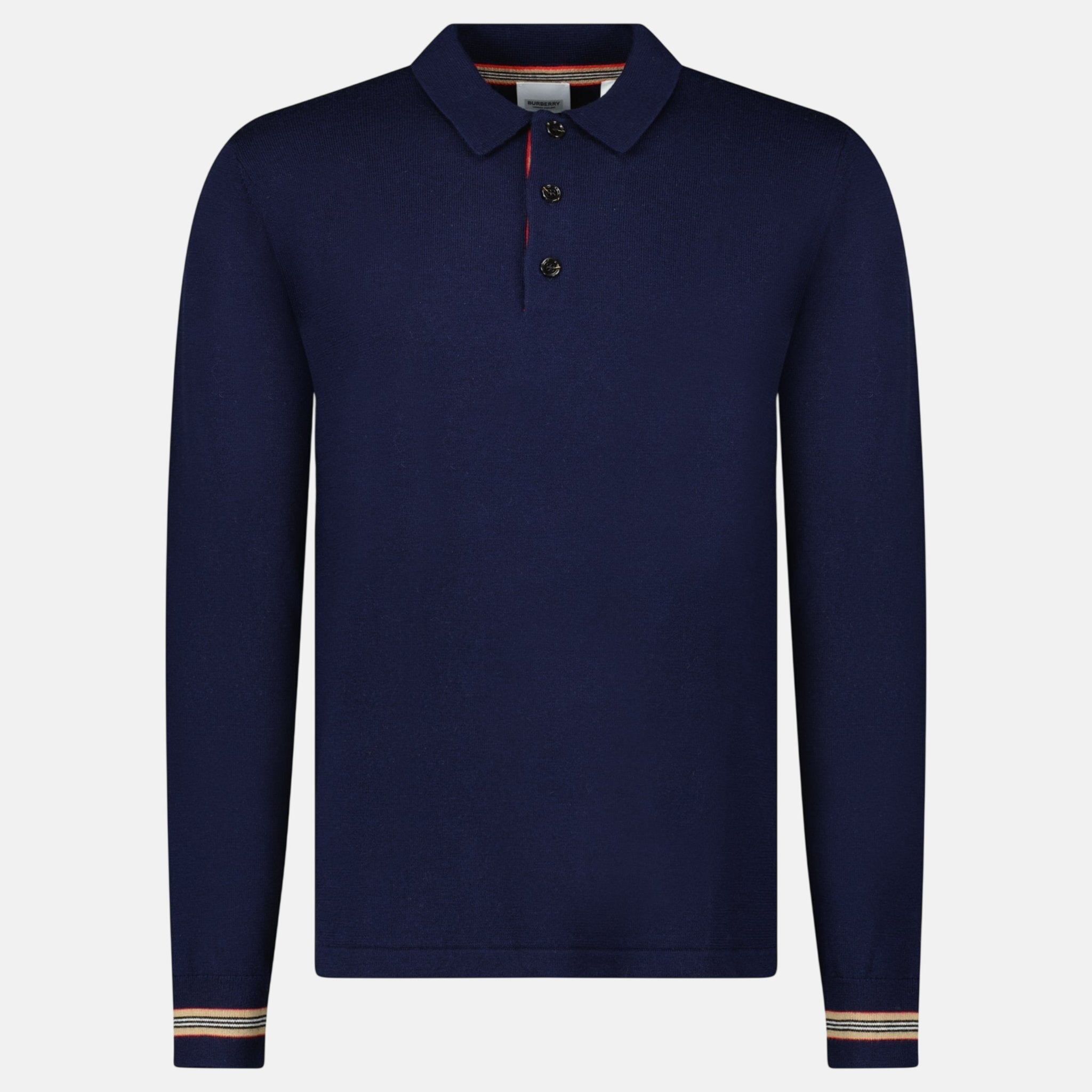 Burberry 'Pace' Signature Stripe Long Sleeved Wool Polo Shirt Navy – A25 | Studio DOS by Designer Outlet Sales