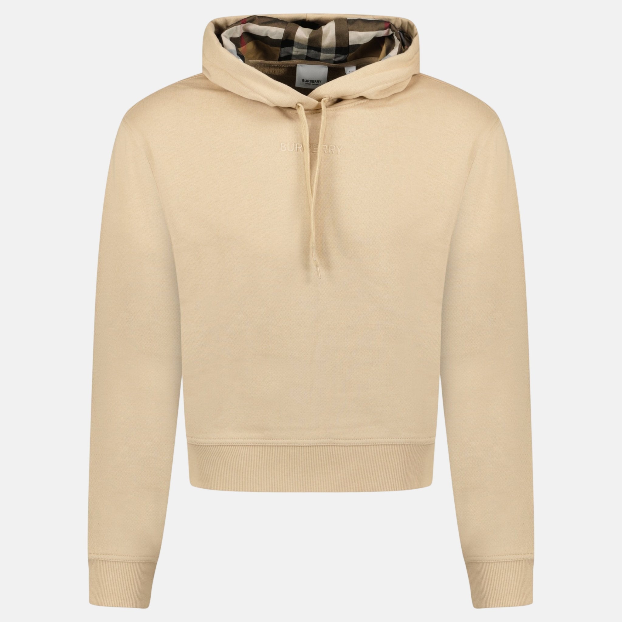 Burberry 'Talley' Embroidery Logo Check Hooded Sweatshirt Beige – F13 | Studio DOS by Designer Outlet Sales