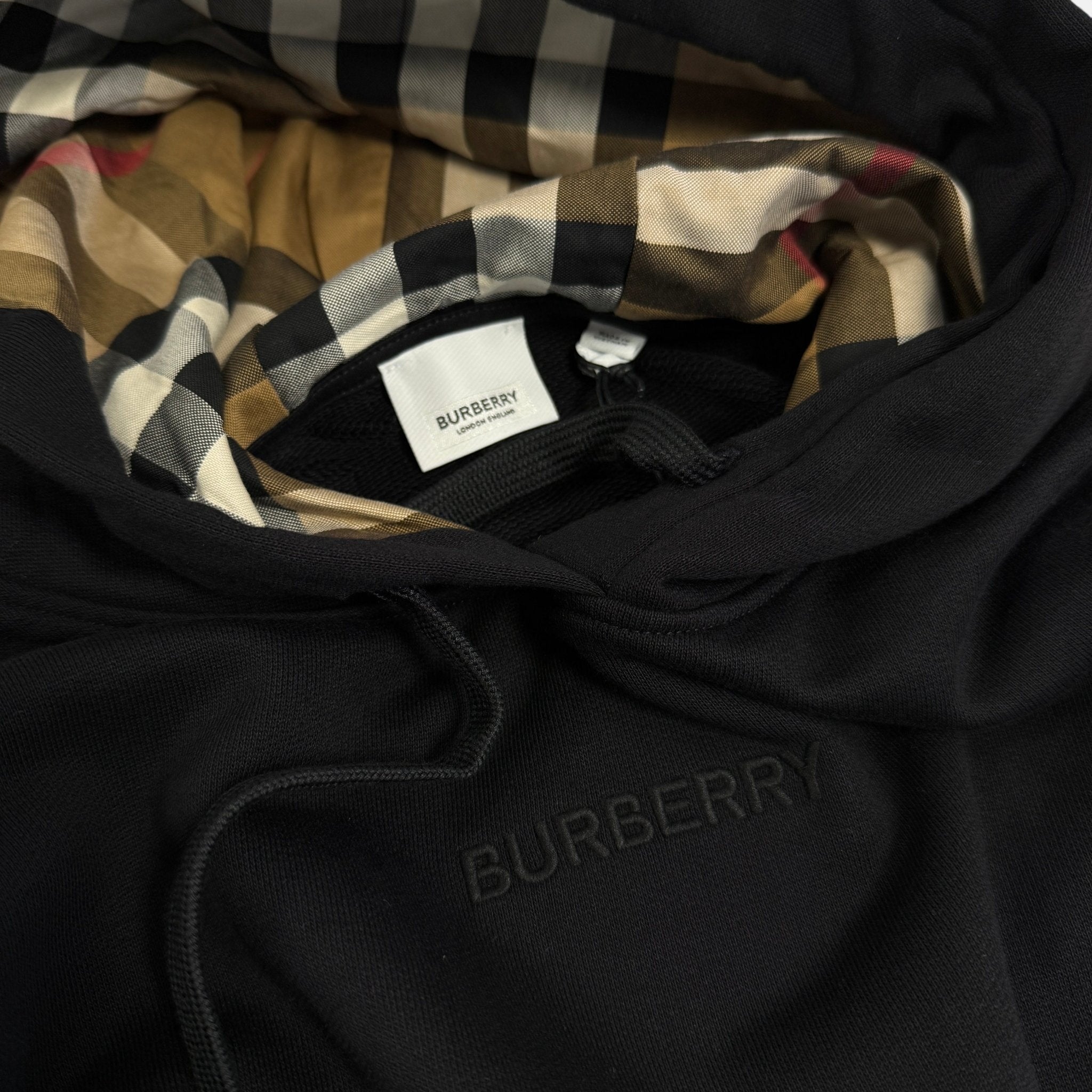 Burberry 'Talley' Embroidery Logo Check Hooded Sweatshirt Black – A73 | Studio DOS by Designer Outlet Sales