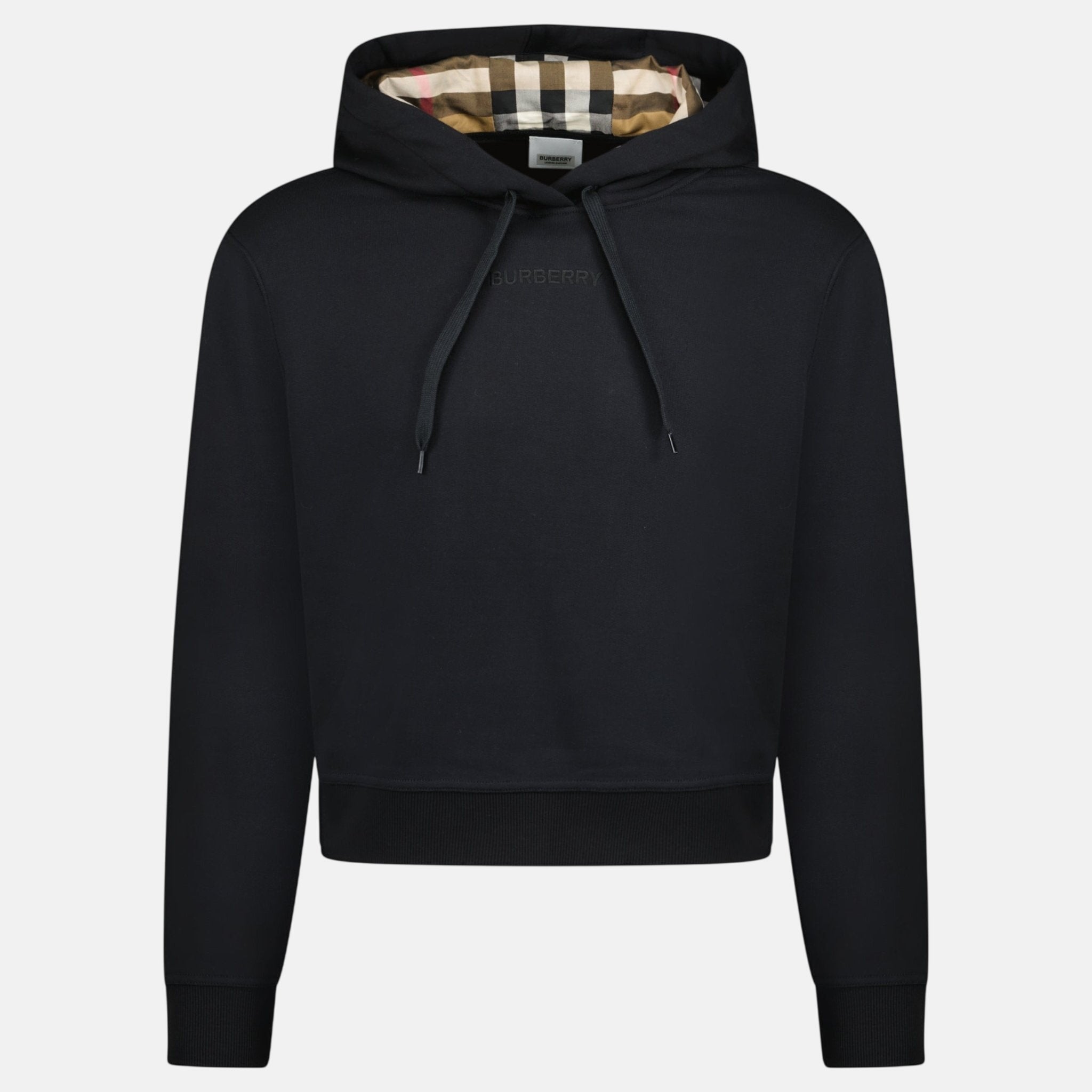 Burberry 'Talley' Embroidery Logo Check Hooded Sweatshirt Black – A73 | Studio DOS by Designer Outlet Sales