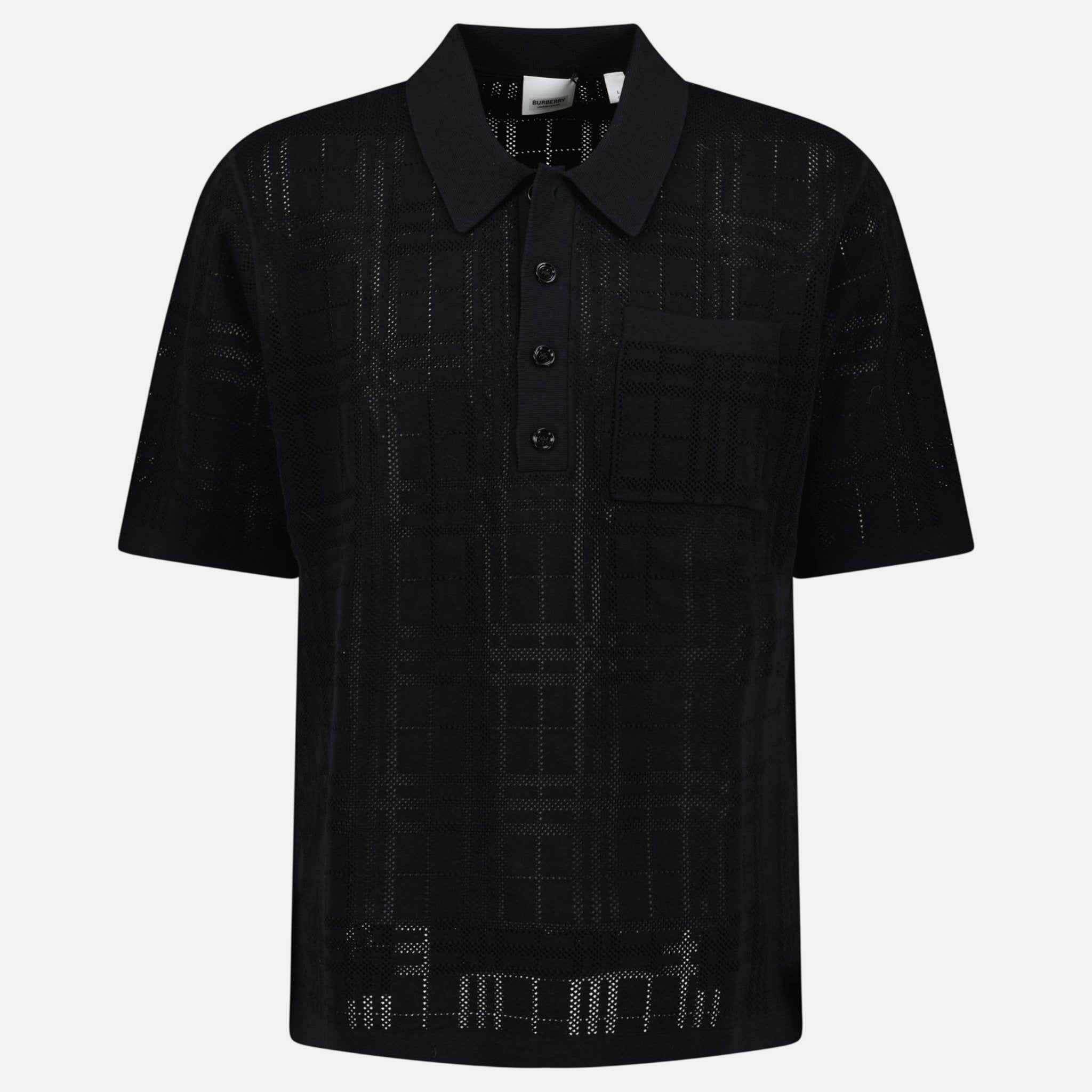 Burberry Tristam Check Knitted Polo Shirt Black – C26 | Studio DOS by Designer Outlet Sales