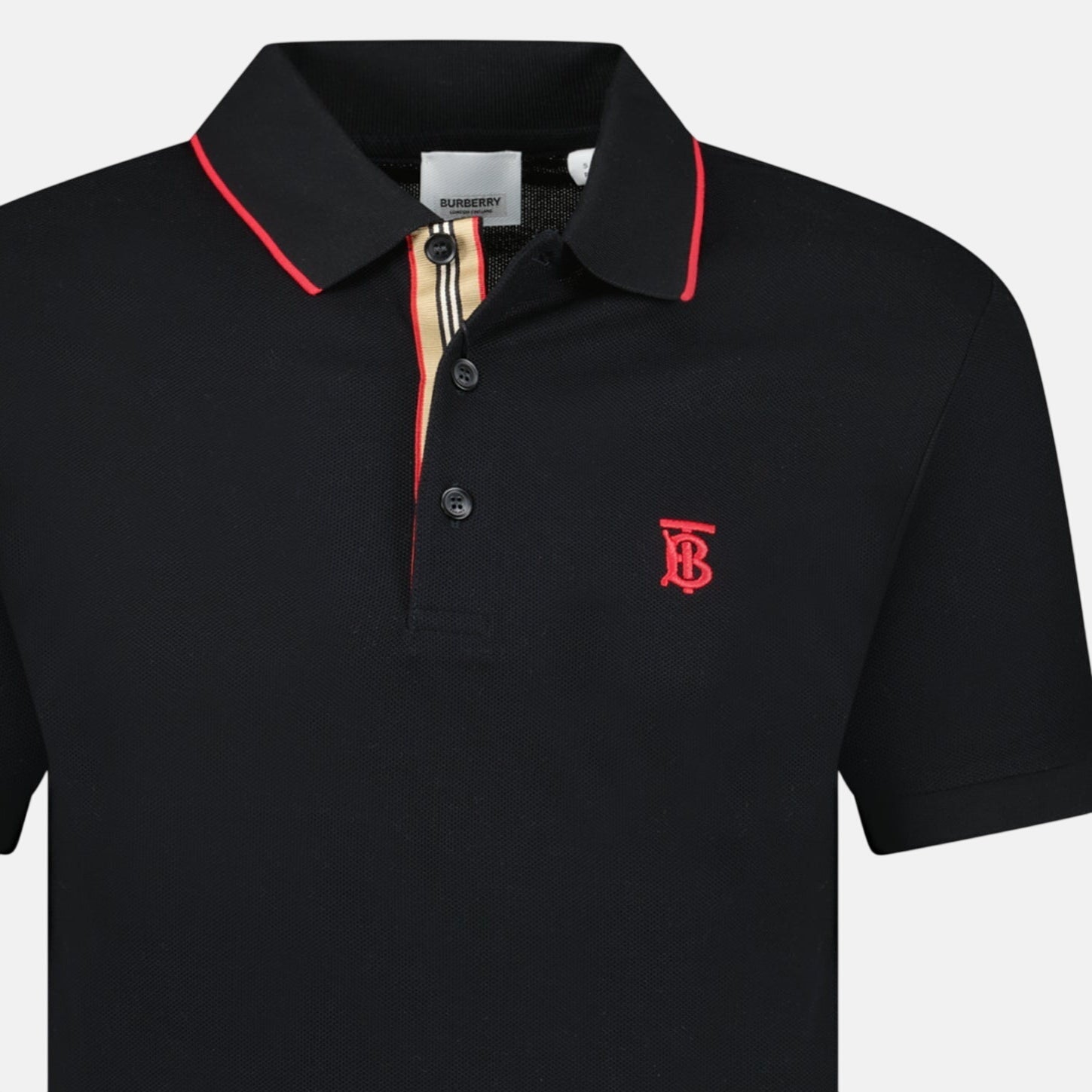 Burberry 'Walton' Red TB Signature Placket Polo Shirt Black – O2 | Studio DOS by Designer Outlet Sales