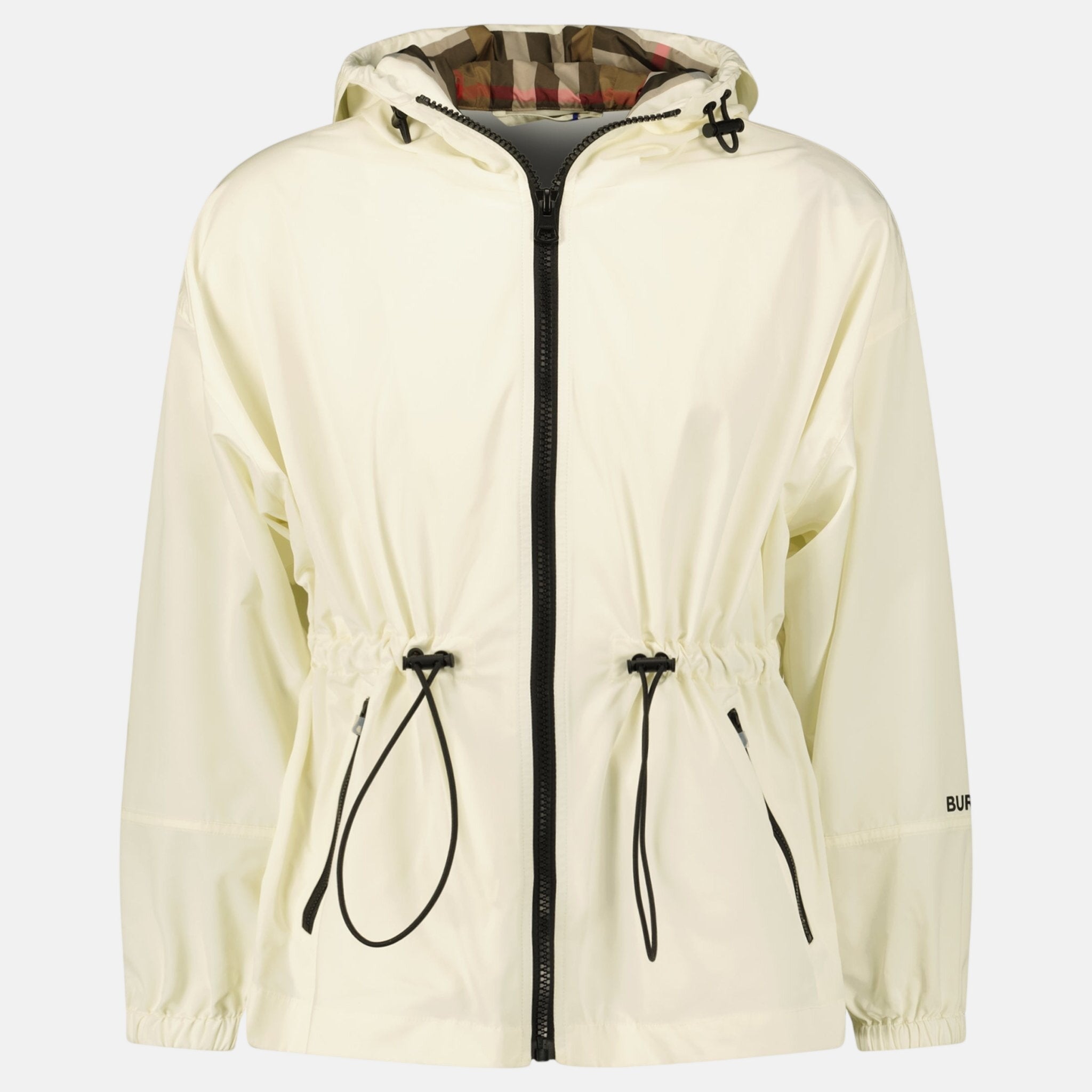 Burberry Womens 'Birley' Check Hooded Rain Jacket Vanilla – B30 | Studio DOS by Designer Outlet Sales
