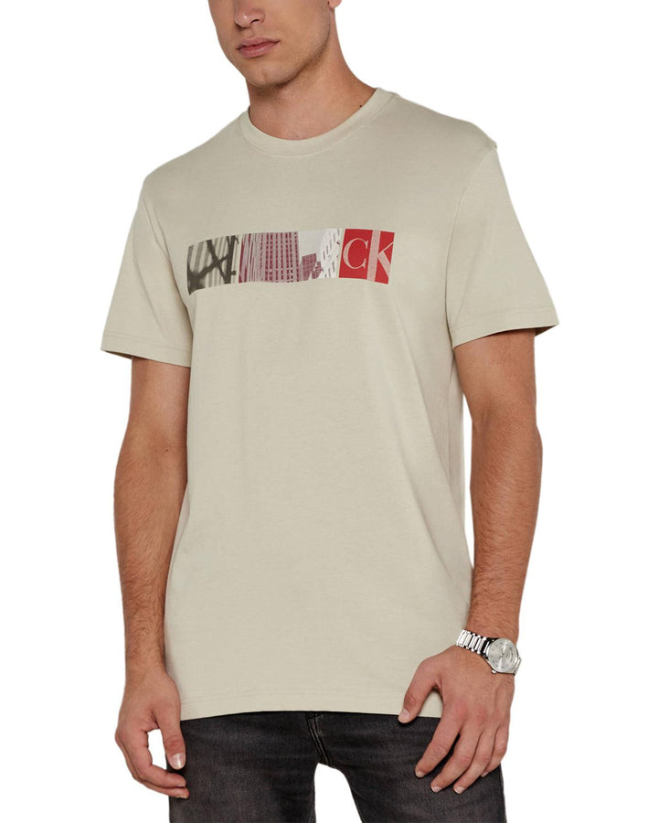 CALVIN KLEIN MENS CITY BLOCK T-SHIRT PELICAN-Designer Outlet Sales